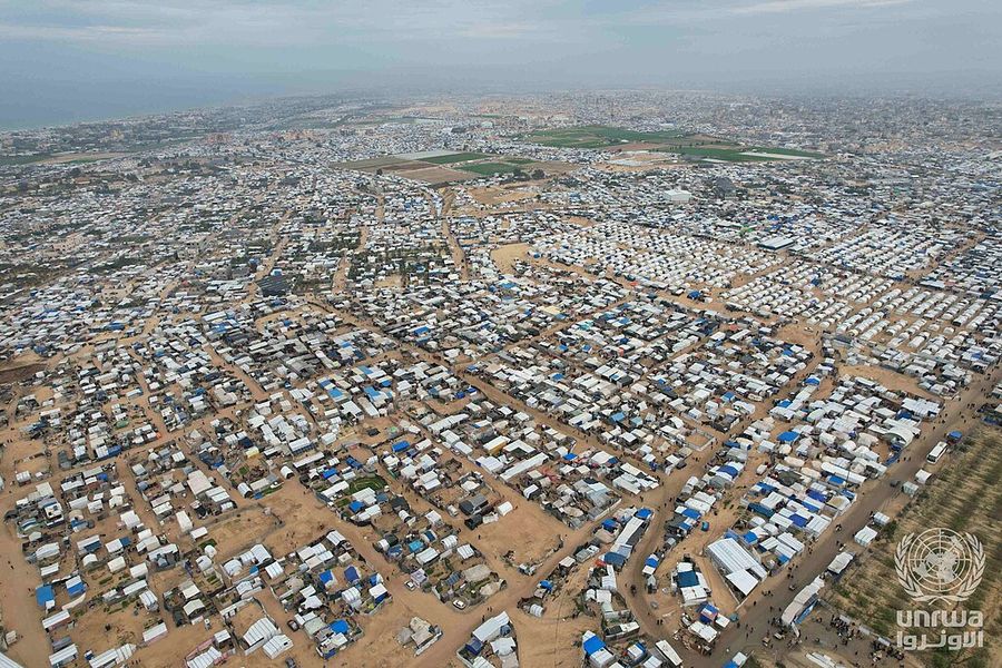 Aerial view of the Al-Mawasi tent camp, where displaced families live